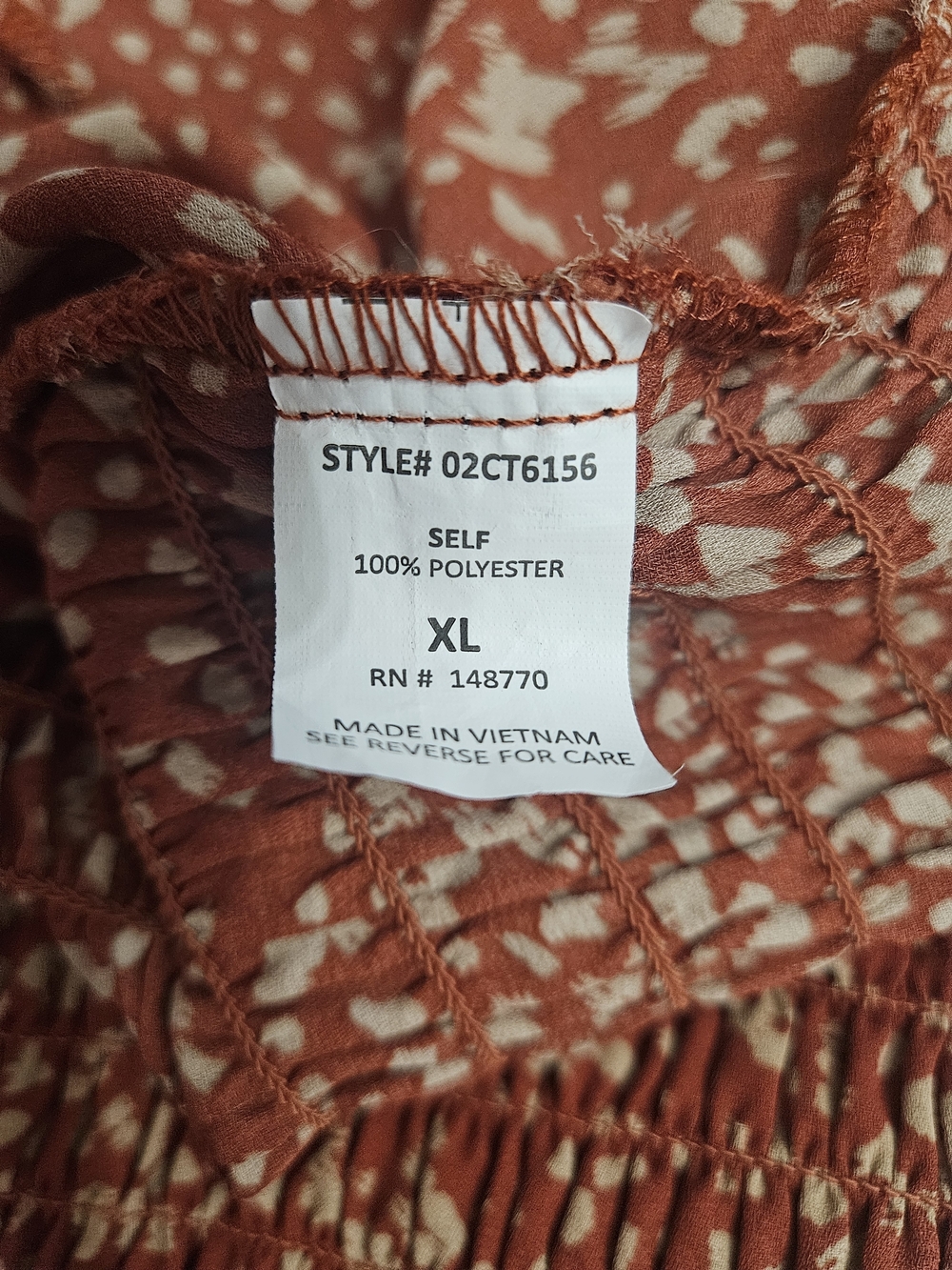 Sienna Sky Rust Dot Ruched Long Sleeve Peasant Top Sz XL - Picture 6 of 6